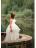 Ivory Pleated Satin Tulle Tiered Flower Girl Dress Ivory Pleated Satin Tulle Tiered Flower Girl Dress